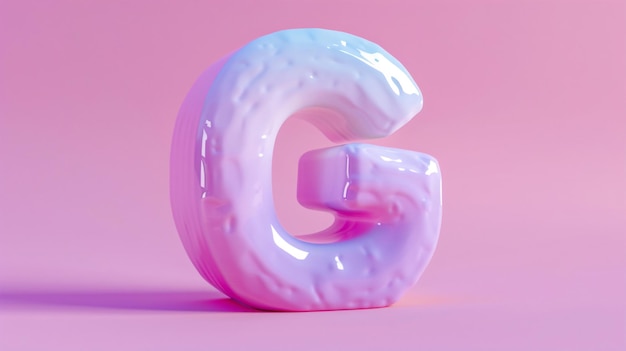 una g rosa e bianca g è seduta su una superficie rosa 3D rendering lettera G stile 3D decorato capitale