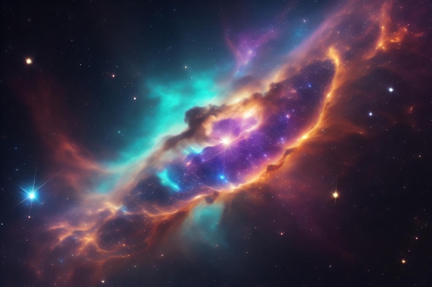 Una galassia colorata con stelle e nebulose sullo sfondo