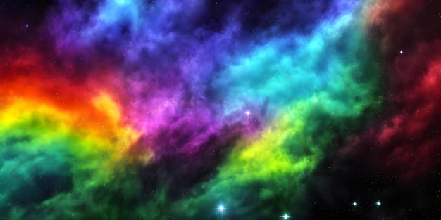 Una galassia colorata con uno sfondo arcobaleno