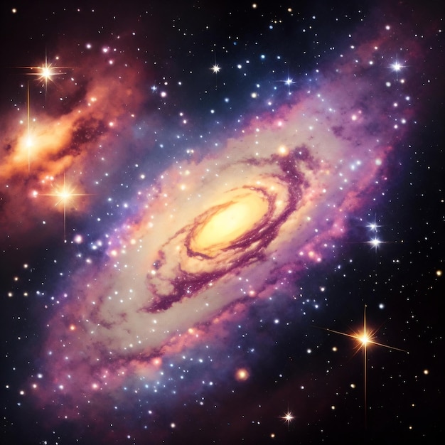 Una galassia con una grande galassia a spirale al centro.