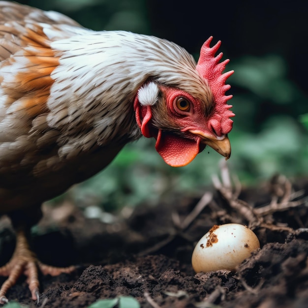 Una gallina con un uovo in testa