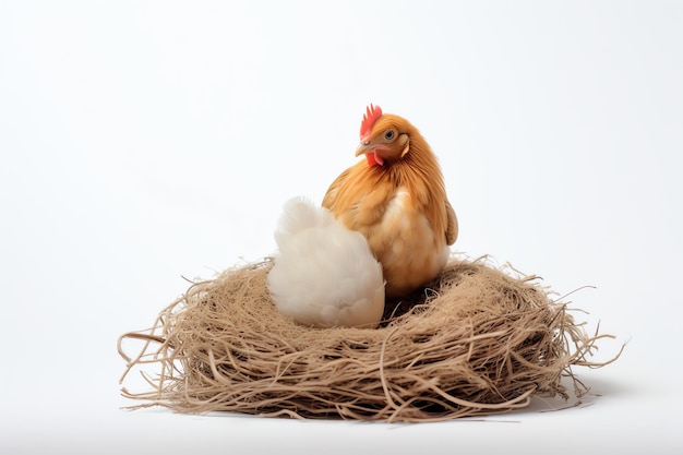 Una gallina e un uovo in un nido