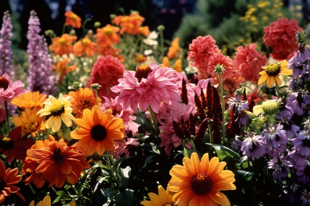 Una gamma colorata di fiori che esplodono da un'estate