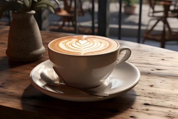 Una generosa tazza di caffè su un vassoio di legno