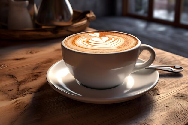 Una generosa tazza di caffè su un vassoio di legno