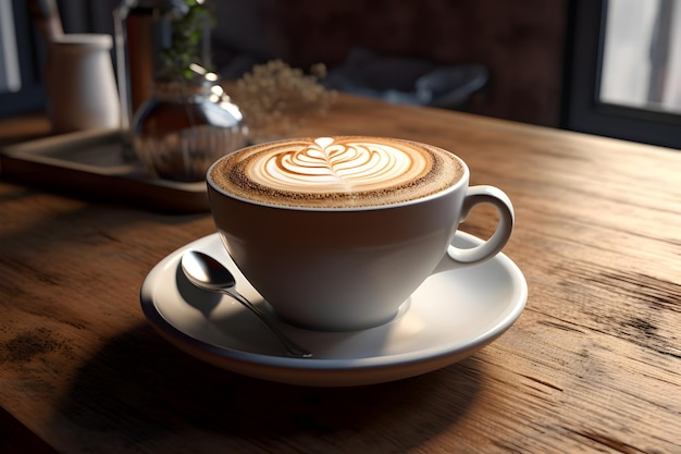 Una generosa tazza di caffè su un vassoio di legno