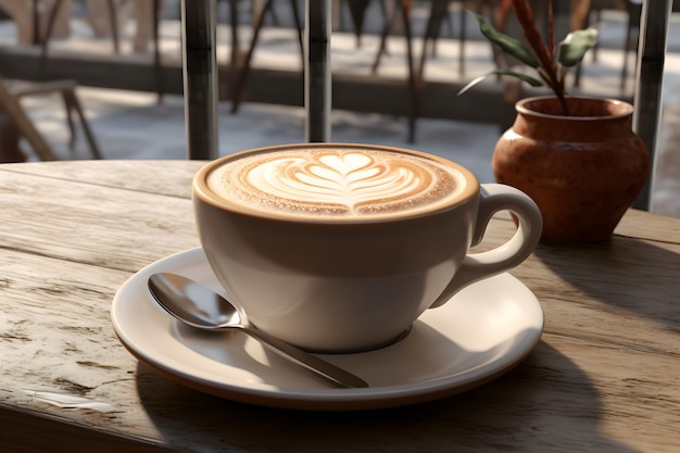 Una generosa tazza di caffè su un vassoio di legno