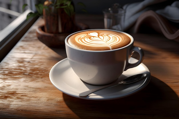 Una generosa tazza di caffè su un vassoio di legno