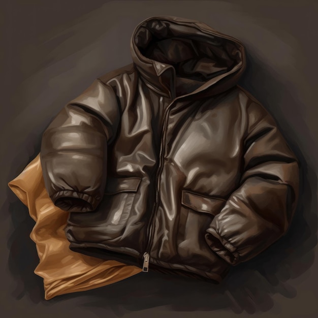 Una giacca marrone con un cappuccio con su scritto "la parola volo".