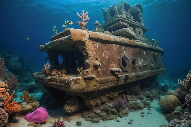 Una gigantesca struttura di arti antiche reliquie si erge dal fondo del mare ora sede di pesci colorati che attraversano