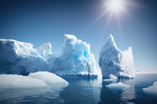 Una giornata di sole nel freddo Antartide Iceberg antartici Riflessione di iceberg in acque profonde e limpide