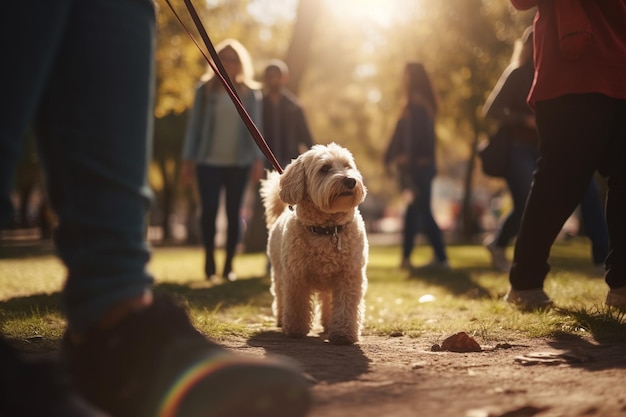 Una giornata di sole Passeggiata nel parco con il migliore amico dell'uomo