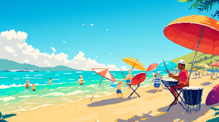 Foto una giornata in spiaggia con la musica