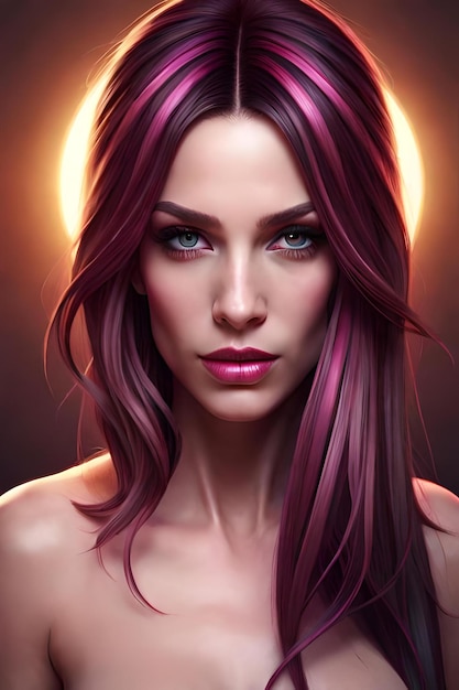 Una giovane bella donna con i capelli rosa