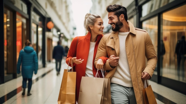 Una giovane coppia fa shopping al centro commerciale Creato con la tecnologia AI generativa