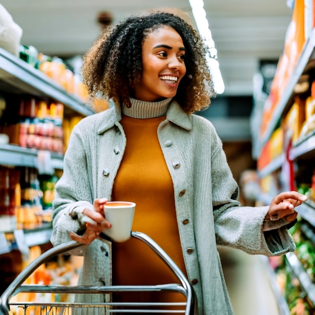 Una giovane donna che compra in un supermercato AI_Generated