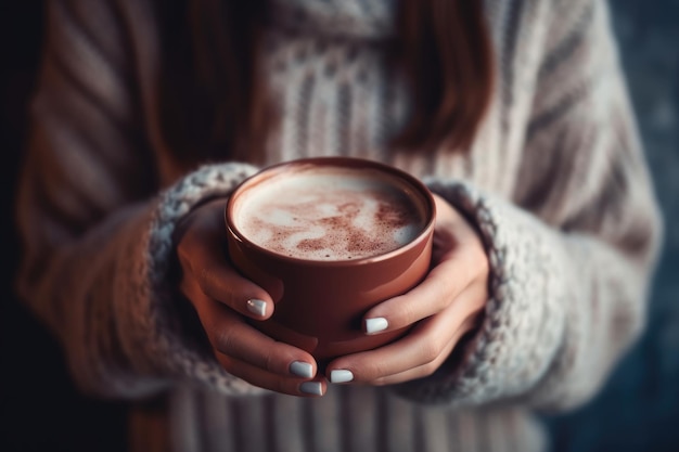 Una giovane donna che si gode una tazza di caffè in un caffè alla moda IA generativa