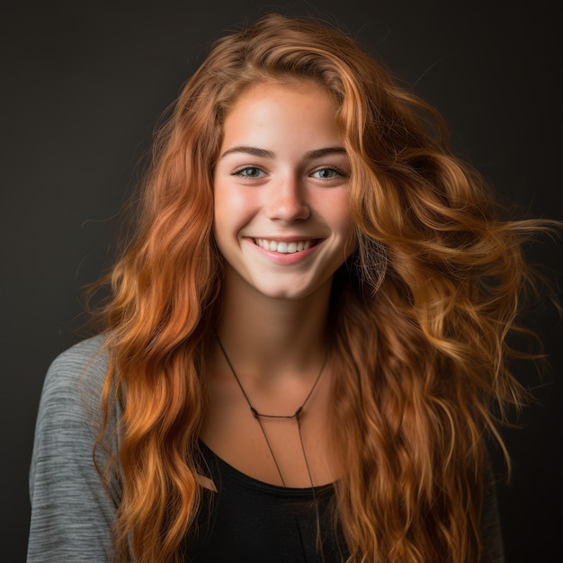 una giovane donna con lunghi capelli rossi sorridente