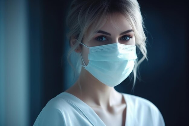Una giovane donna con una maschera medica