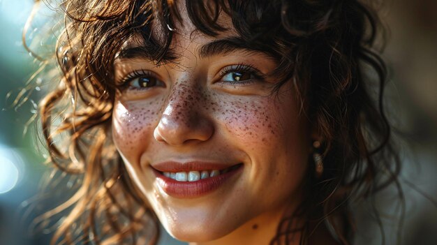 Una giovane donna felice con un atteggiamento positivo in posa in studio