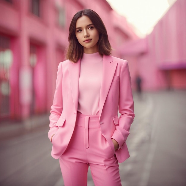 Una giovane donna nera africana in abito rosa con sfondo rosa