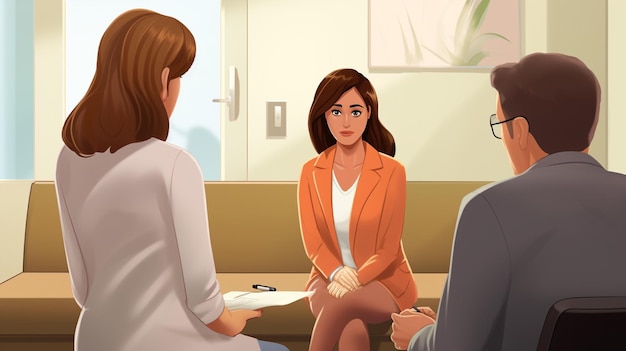 Una giovane donna siede nell'ufficio di un terapista immagini di immagini di salute mentale immagini illustrative per uso commerciale