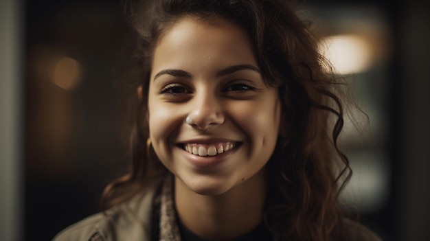 Una giovane donna sorride alla telecamera.