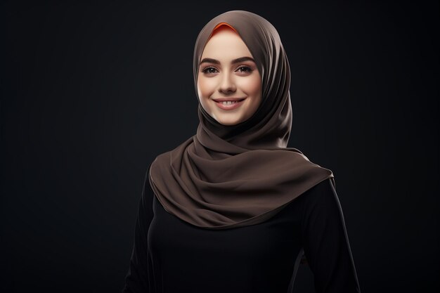 Una giovane donna sorridente che indossa un hijab