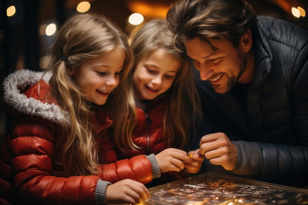 Una giovane famiglia spacchetta i regali di Natale