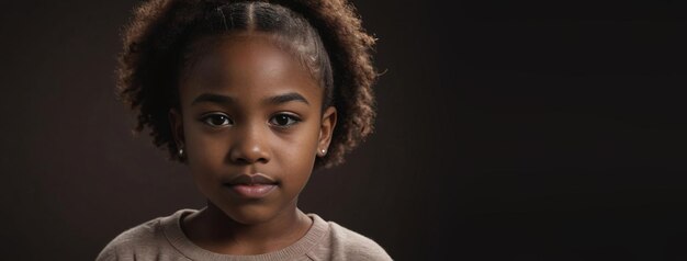 Una giovane ragazza afroamericana isolata su uno sfondo marrone scuro con spazio per le copie