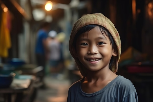 Una giovane ragazza sorride in una strada a bangkok