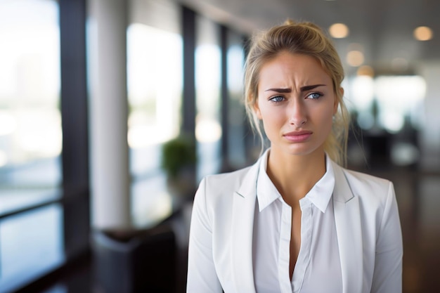 Una giovane signora d'ufficio triste e depressa.