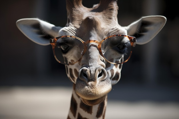 Una giraffa con gli occhiali che dicono giraffa.