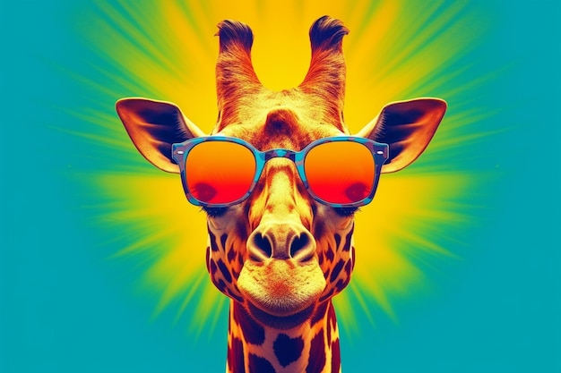 Una giraffa con occhiali da sole con su scritto giraffa