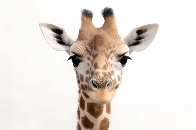Una giraffa con sfondo bianco e occhi neri