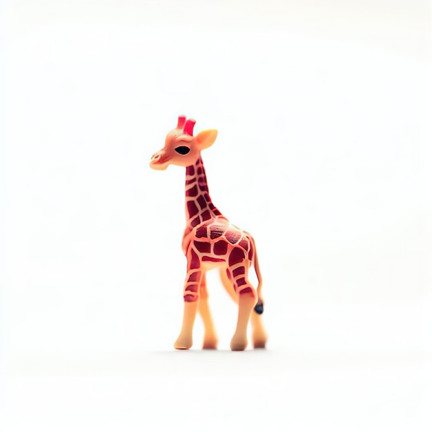 Una giraffa con un cappello rosso sulla testa è in piedi di fronte a uno sfondo bianco.