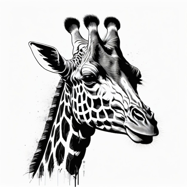 Una giraffa con un disegno in bianco e nero di una giraffa.