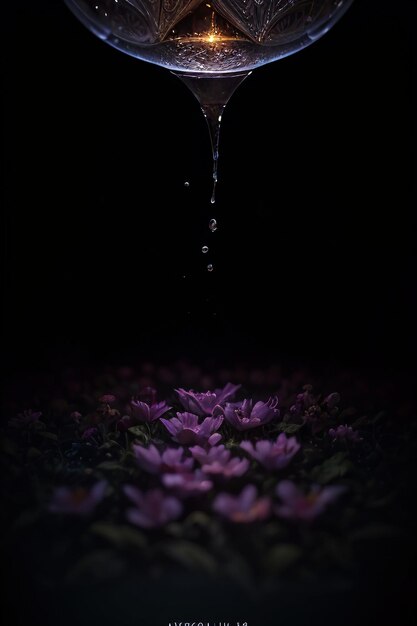 Una goccia d'acqua cade in un'aiuola.