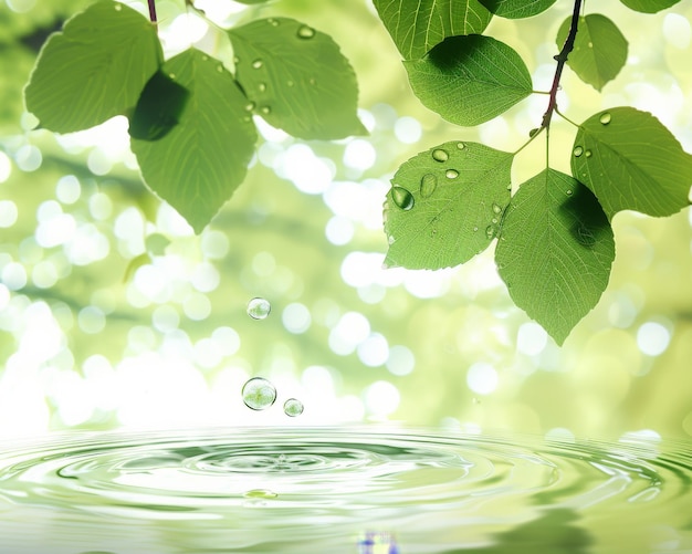 Una goccia d'acqua cade in uno stagno verde