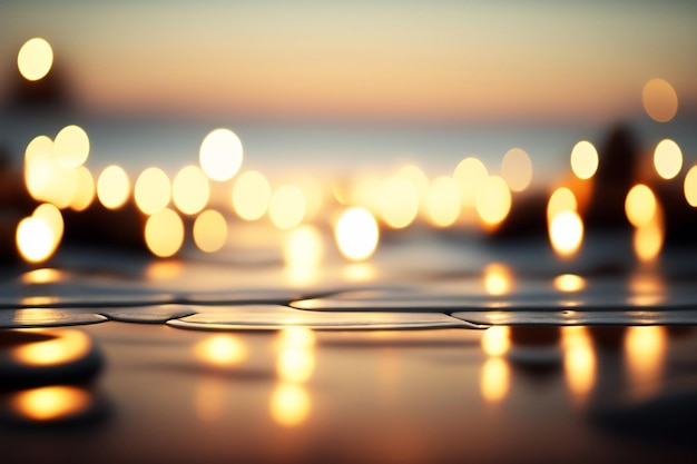 Una goccia d'acqua galleggia sulla spiaggia al tramonto