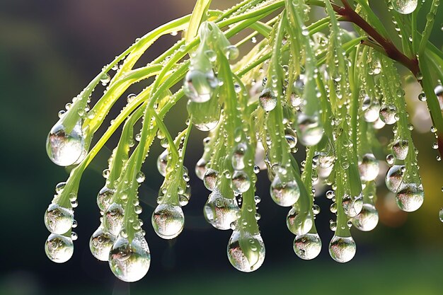 Una goccia d'acqua illuminata dal sole su una pianta