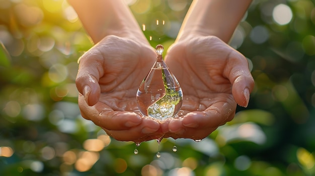 una goccia d'acqua in una mano