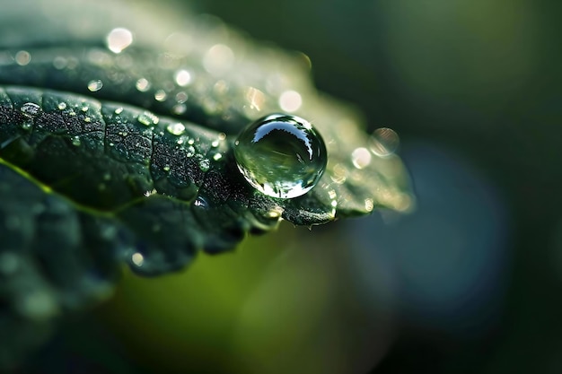 una goccia d'acqua seduta sopra una foglia verde