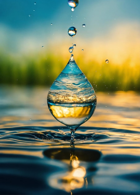 una goccia d'acqua sta per cadere nell'acqua