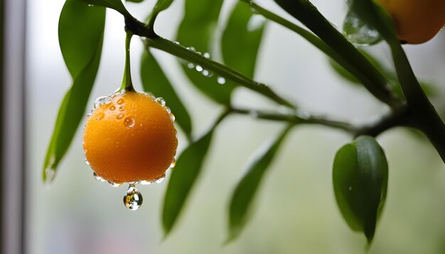 una goccia d'acqua su un ramo di un albero