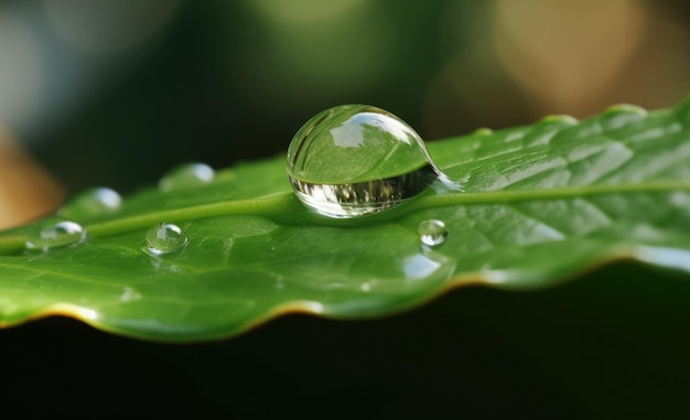 Una goccia d'acqua su una foglia verde