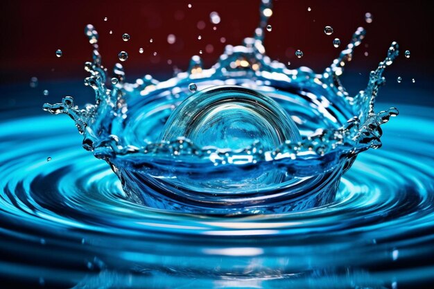 Una goccia d'acqua vivace che cade nell'acqua