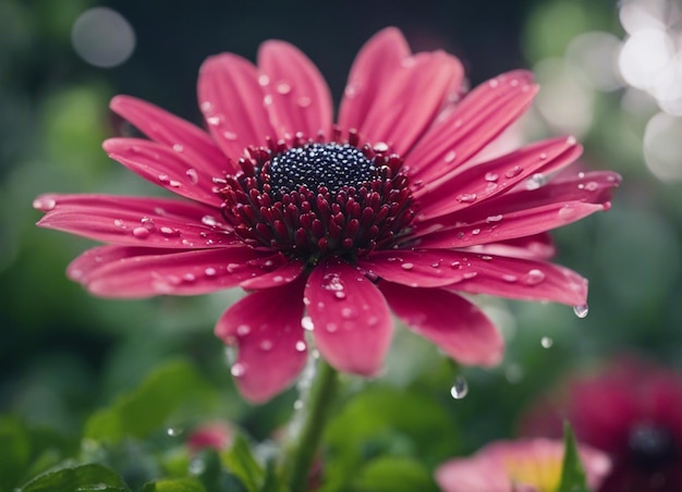 Una goccia di pioggia che nutre il fiore Bellissimi fiori con gocce d'acqua