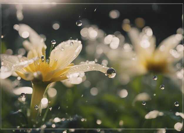 Una goccia di pioggia che nutre il fiore Bellissimi fiori con gocce d'acqua