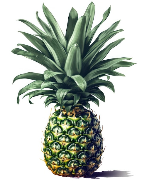 Una grafica vettoriale di un ananas su sfondo bianco con alcune foglie tropicali creata con la tecnologia Generative AI